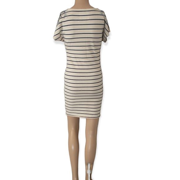 Y2K Fitted T Shirt Dress S Sequins Embellished Striped Stretch 90s Artsy Bohemia - Picture 7 of 16